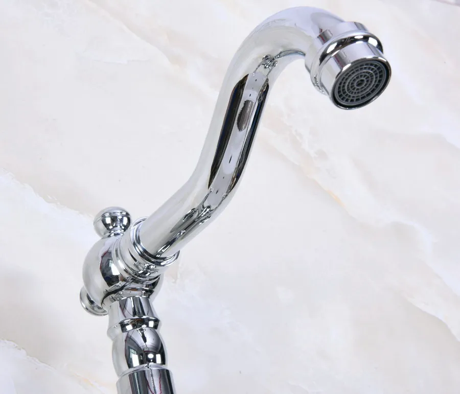 Polished Chrome Brass Wall Mounted Double Ceramic Handles Levers Bathroom Kitchen Sink Faucet Mixer Tap Swivel Spout anf956