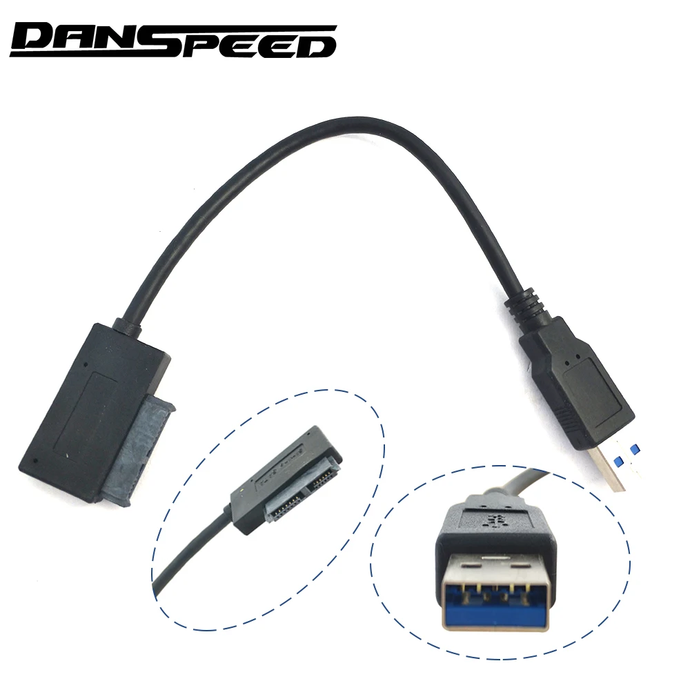 

DANSPEED Portable USB 3.0 to Slimline SATA 7+6 Pin 13Pin Adapter Cable For Laptop CD DVD ROM Drive Length 25cm