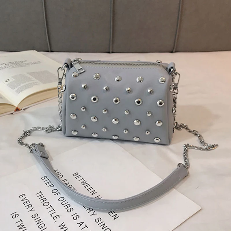 Yogodlns Bags For Women New Fashion Rivet PU Leather Women Bag Diamonds Shoulder Messenger Bag Chains Small Flap Crossbody Bag