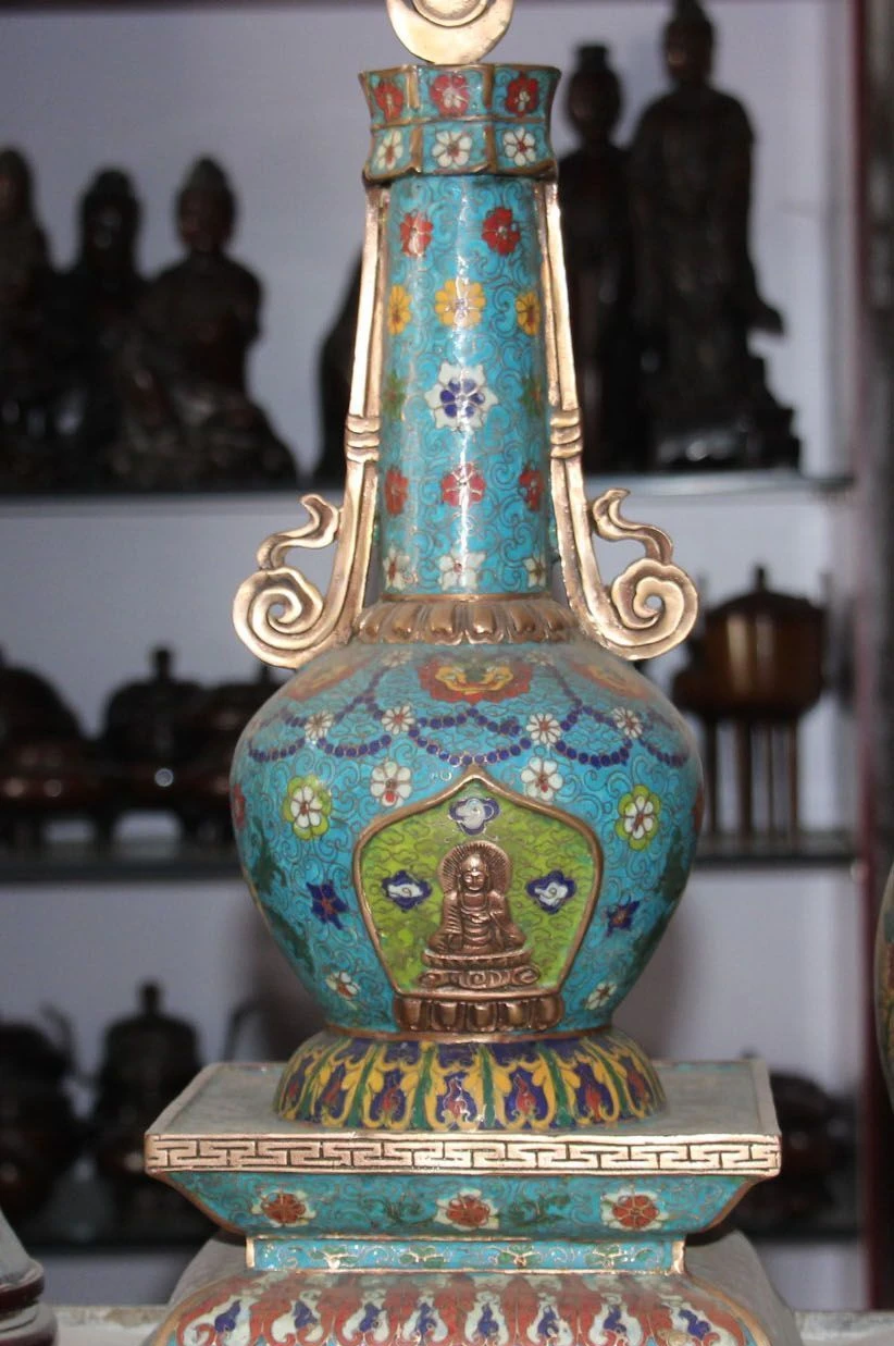 

100% Pure Bronze cloisonne Enamel Shakyamuni Sakyamuni Buddha Stupa pagoda tower