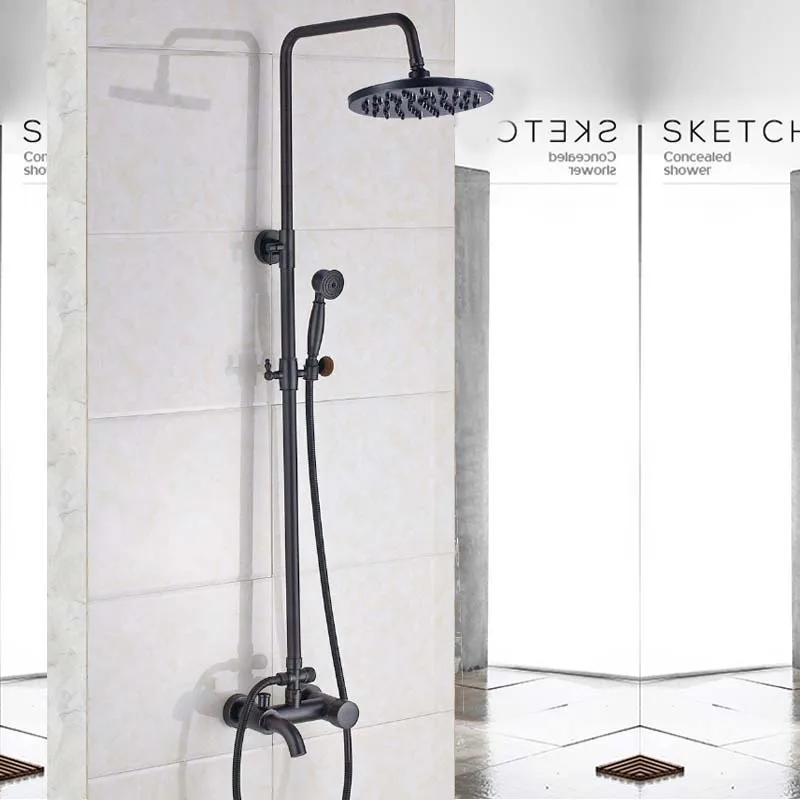 Antique Brass Rainfall Shower Faucet Single Handle Bath Shower Set Wall Mount Mixer Bathroom faucet bathroom faucet bathroom shower faucet set