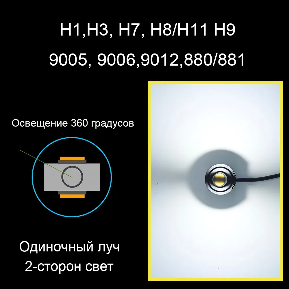 Yhkoms 2 предмета H7 светодиодный H4 H8 H11 9005 9006 HB3 HB4 H1 H3 H9 880 881 H27 9004 9007 h13 автомобиль Фары для авто светодиодный светильник 6500 К 12 В