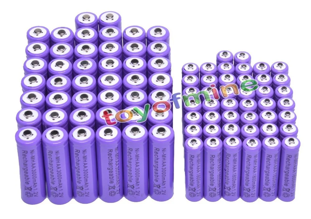 44x AA + AAA 1.2V 1800mAh 3000mAh NiMH Purple Rechargeable Battery Cell | Электроника