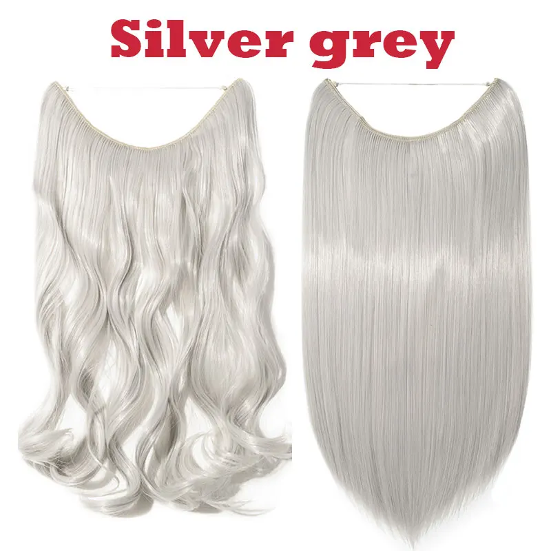 SNOILITE, 20 дюймов, невидимая проволока, без зажимов, для наращивания волос, секретная Рыбная линия, шиньоны, прямые, настоящие, натуральные, синтетические - Цвет: Silver grey