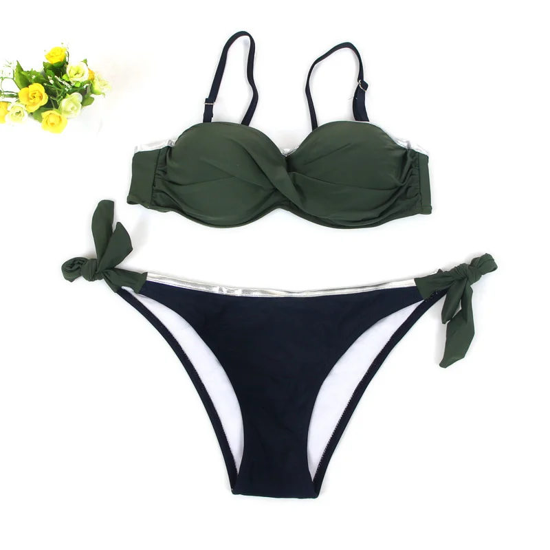 Push Up Sexy Bikini Swimwear Women New Large Size Halter Swimsuit Bikini Brazilian Beachwear Bathing Suit Women Two Pieces - Цвет: C16155 Dark Green