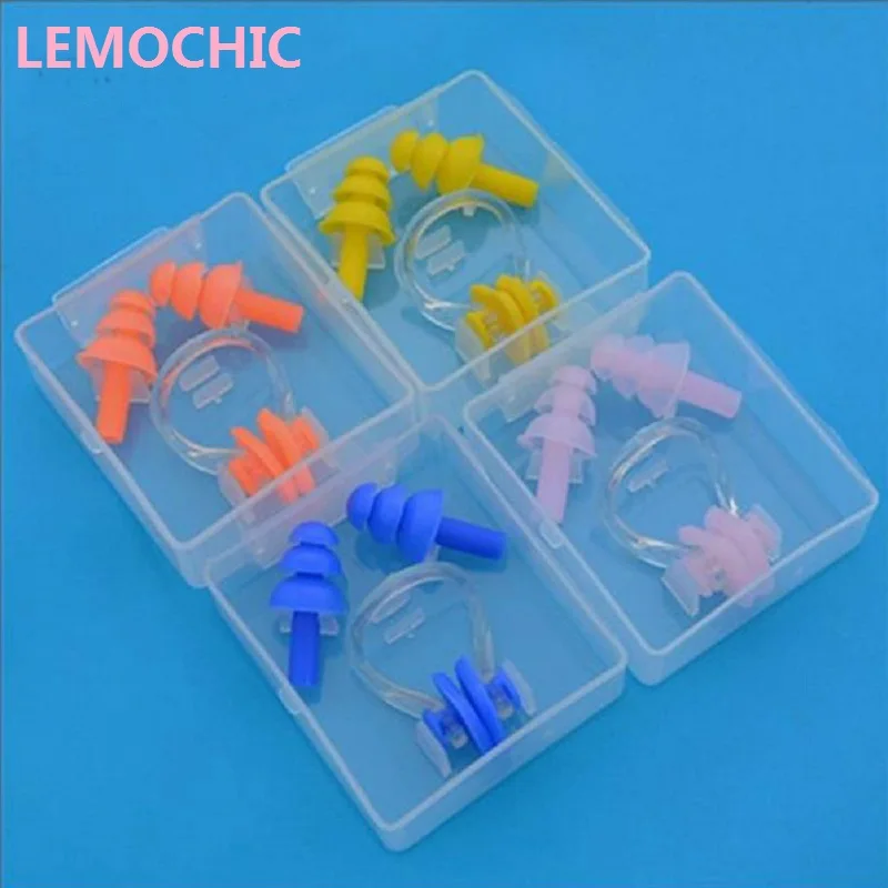 

High quality Nose clip ear plug boxed child adult swim professional waterproof silicone earplugs nose clip Factory wholesale set
