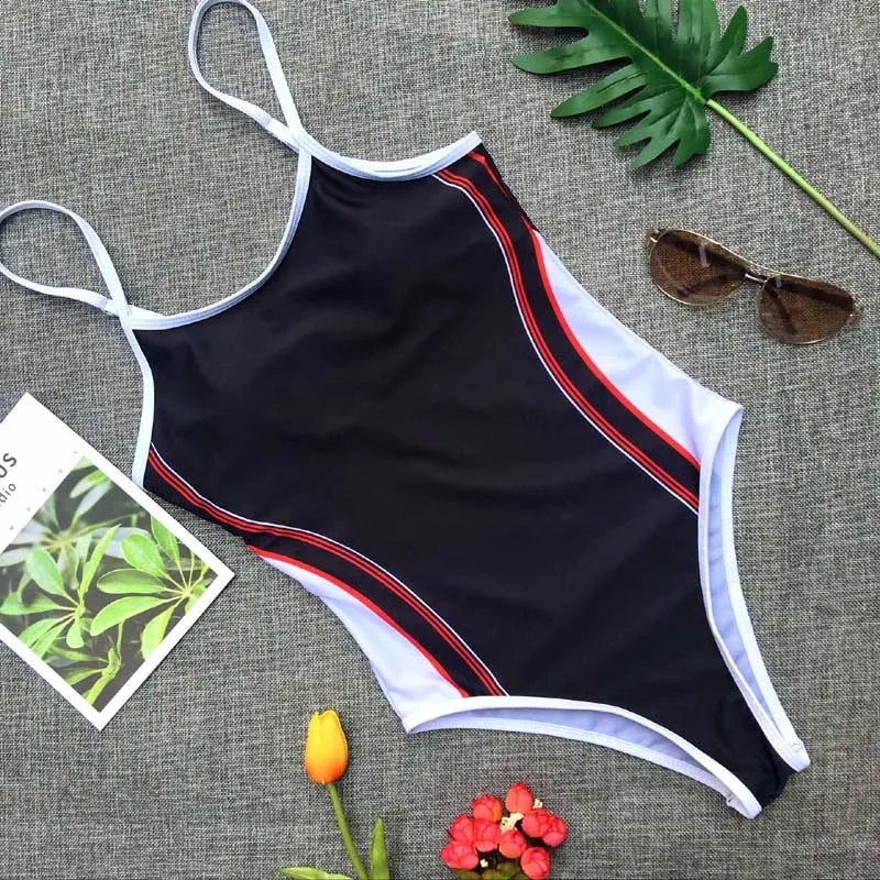 

Women Swimwear 2019 Sexy One Piece Swimsuit Patchwork Female Fused Swimwear Backless White Brazilian May Bather Monokini XL