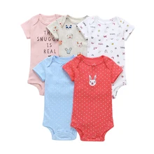 5 шт., боди с короткими рукавами для малышей, милые Боди с бабочкой и кроликом, 6-24 месяцев, летний комплект одежды для маленьких девочек, одежда с круглым вырезом для новорожденных