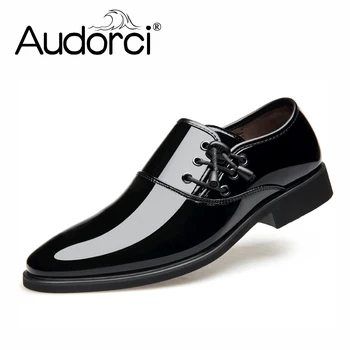 

Audorci 2018 Newly Men's Quality Patent Leather Shoes Black Leather Soft Man Dress Shoe Zapatos de hombre Size 37-44