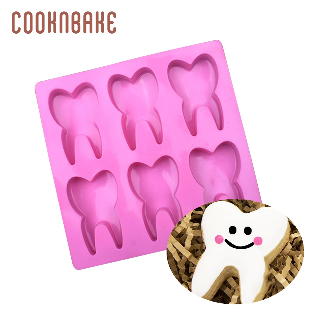 

COOKNBAKE Tooth silicone mold for biscuit pastry baking 6 hole teeth cake decoration form 3D soap candy chocolate ice cube tray