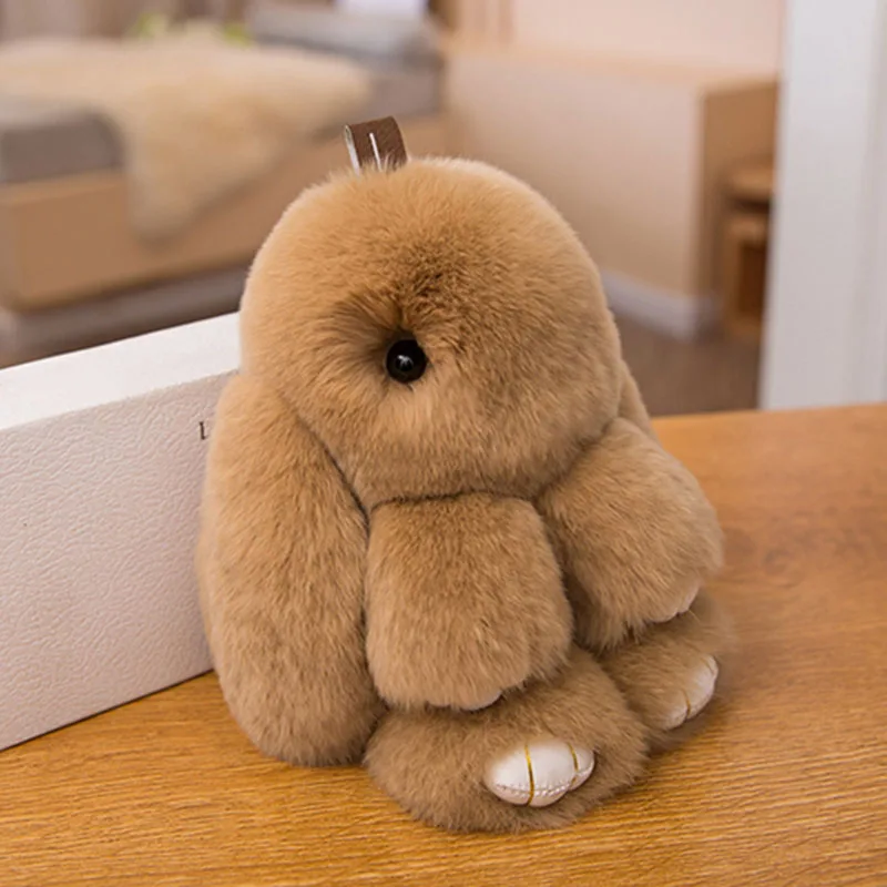 

15CM Rex Fluffy Rabbit Keychain Pendant Charm Bunny Keychain Women Real Rabbit Fur Keyrings Pom Toy Doll Hanging Jewelry