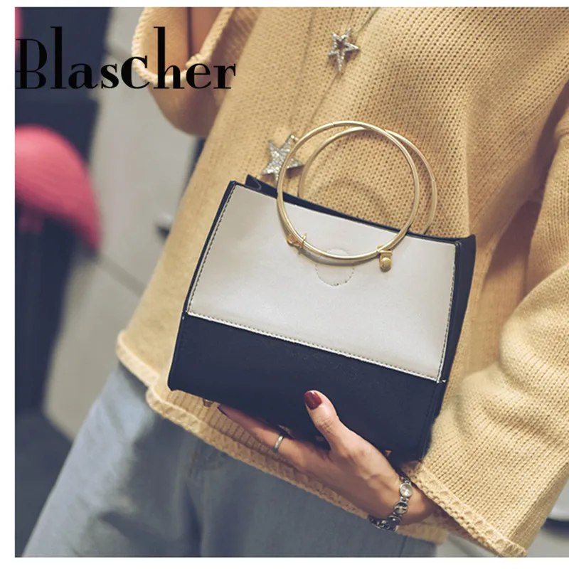 

New Female Small Square Bag Color Stitching Fashin Ring Simple Style Women Handbag Leisure Women Messenger Bag XHBC16