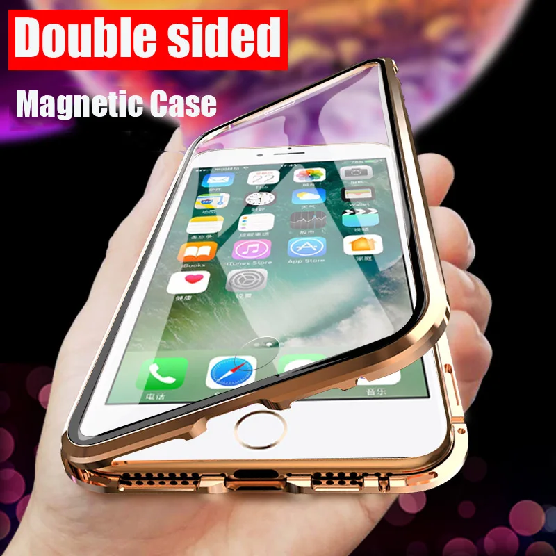 

360 Magnetic Metal Case For iphone 7 8 Plus Double Side Glass For iphone X XS XR XS MAX 6 6S plus 9H tempered glass cover
