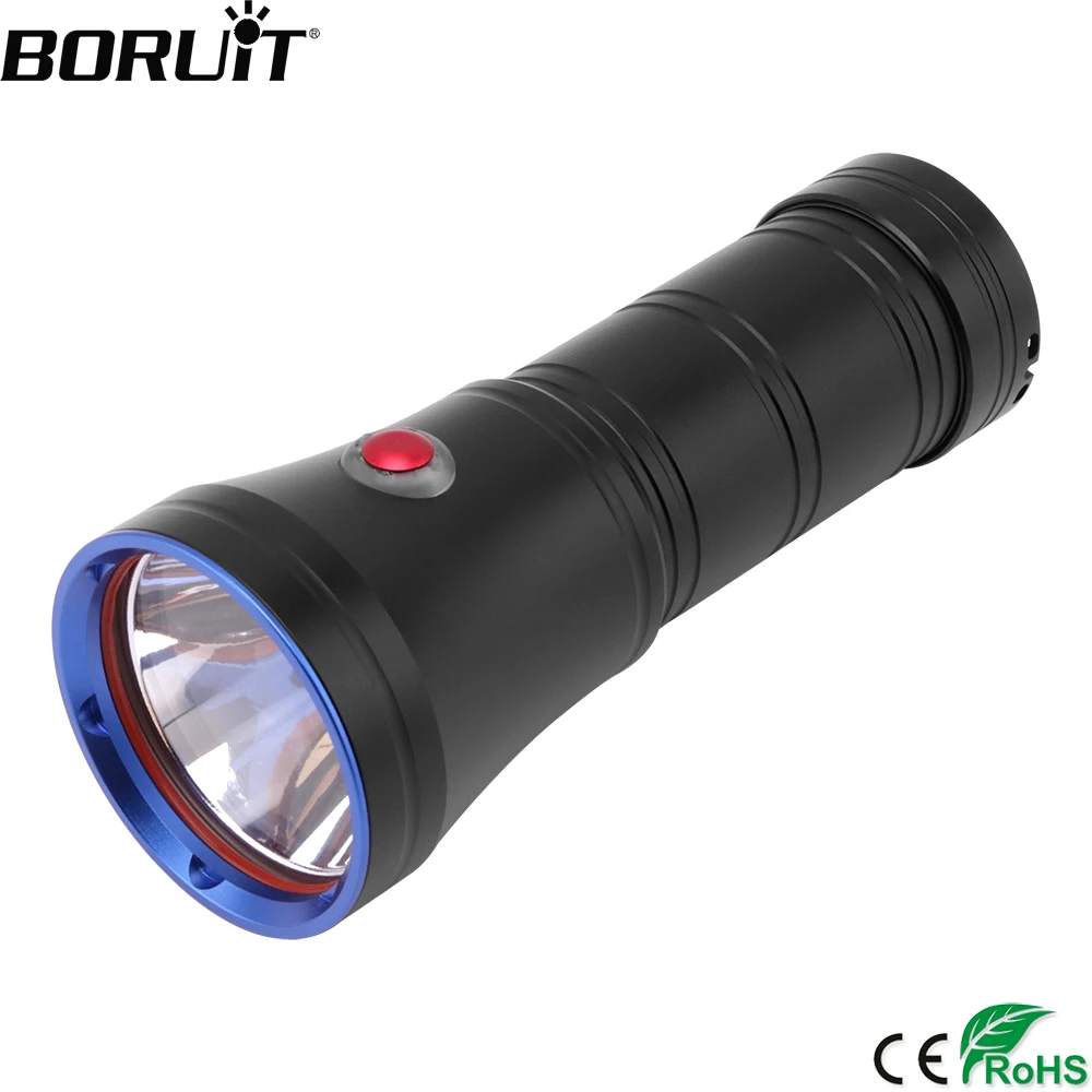 

BORUiT W109 XM-L2 LED Scuba Diving Flashlight 3-Mode IP68 Underwater 30M Torch 6000K Diver Portable Lantern by 18650 Battery