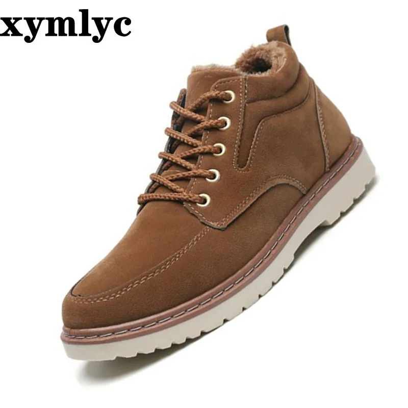 

Winter men's plus velvet plus cotton boots warm trend Martin boots England solid color round head field travel non-slip boots