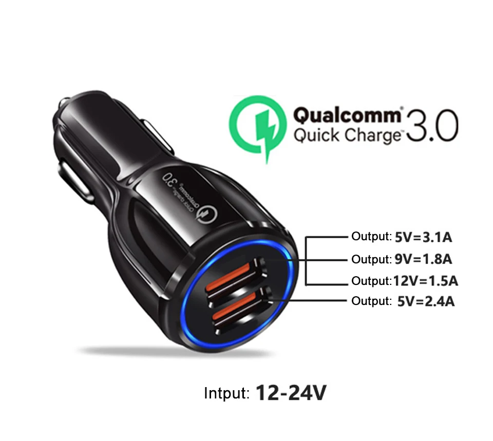 Quick Charge QC 3.0 USB Car Charger For Mobile Phone Fast PD Car Charging Chargers Dual USB 3.1A 5912V For Universal Phone (6)