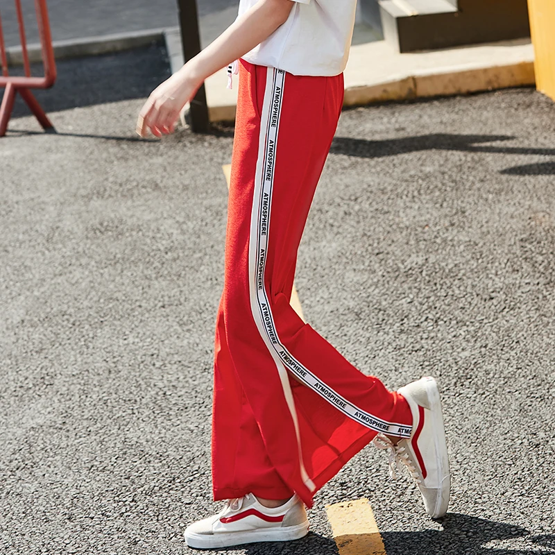 

red casual wide leg pants women summer thin plus size korean style joggers women streetwear harajuku sweatpants palazzo woman