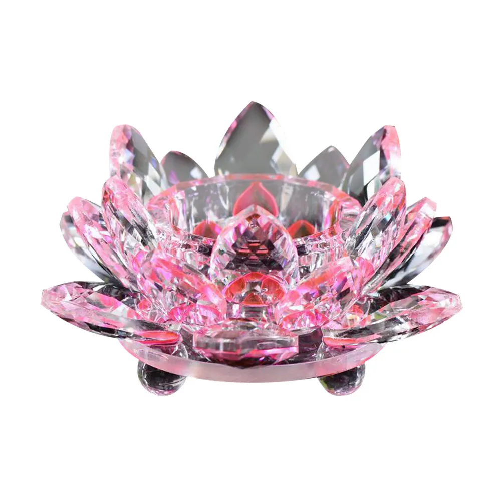 Crystal Glass Lotus Flower Candle Tea Light Holder Buddhist Candlestick Candle Holders Bougeoir