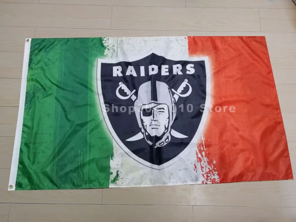 Oakland Raiders flags 3ftx5ft Green white red Stripes Banner 100D Polyester Flag (Las Vegas