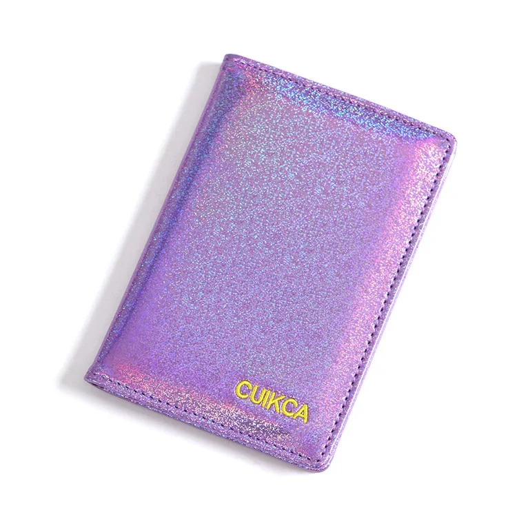 Женский кредитный держатель для карт, бумажники, модные дорожные ID карты, держатель для паспорта, кожаный кошелек, лазерная Обложка для паспорта, защитные сумки - Цвет: Фиолетовый