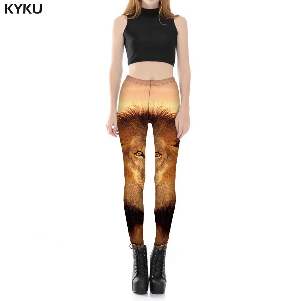 

KYKU Lion Leggings Women Animal Leggins Rock Ladies Retro Sport Trousers Womens Leggings Pants Fitness Bodybuilding Summer