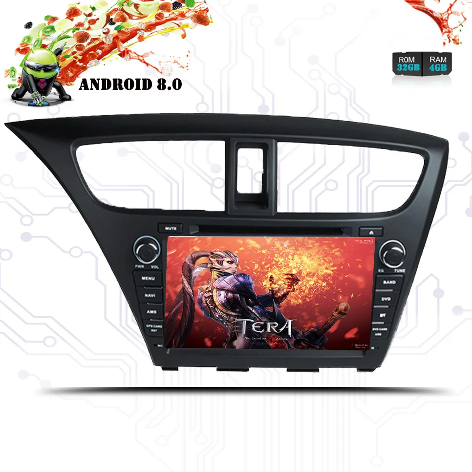 Top 8" Octa-Core Android 8.1 2GB RAM 3G 4G WIFI DAB+ RDS Car DVD Multimedia Player Radio Stereo For Honda Civic Hatchback 2013 2014 1
