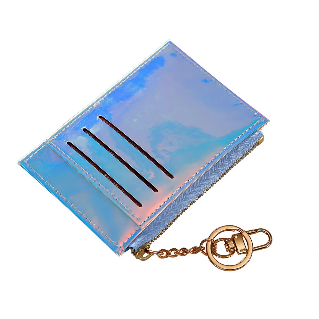 

New Fashion Card Bag Ladies Zipper Key Ring Bag Female Student Small Chain Laser Cards Holder Girls Portable Wallet 2019 #YL10