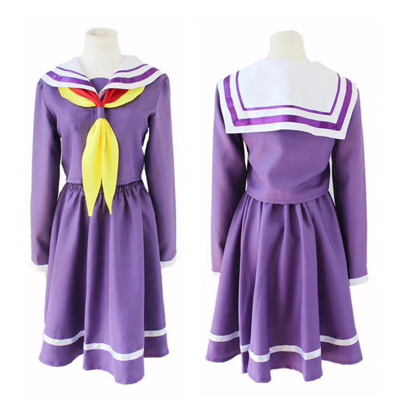 Coshome No Game No Life Shiro Wigs Cosplay Dress Costumes School Girls Sailor Uniforms Women Tops Bow Tie With Socks (2)