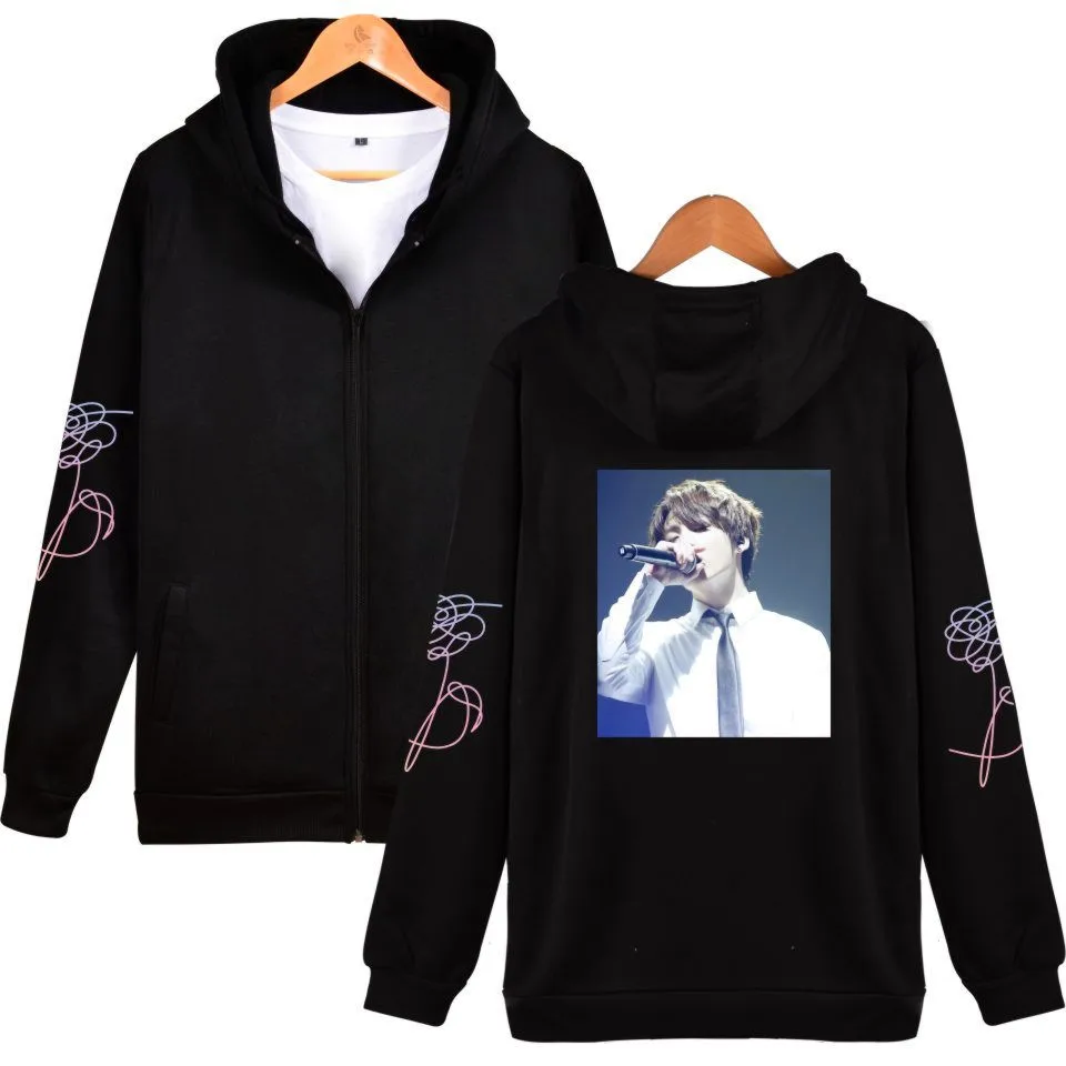 K-Pop BTS Love Yourself спортивный костюм Bangtan мальчики Stay Picture JUNG KOOK Толстовка Женская молния Корея модные толстовки Одежда