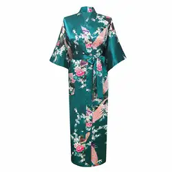 Зеленый Летний Для женщин длинное кимоно Для ванной Халат пижамы район Для ванной платье Ночная рубашка Пижама размеры S и M ujer Pijama Размеры