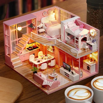 DIY Doll House Wooden doll Houses Miniature dollhouse Furniture Kit Toys Casa for children Christmas Gift L026