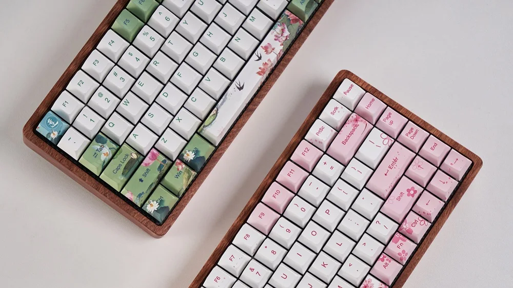 Gk84 механическая клавиатура 75% dye sub keycap Деревянный Пользовательский светильник rgb чернила paintingsakura lotus bluetooth 4,0 USB двойной режим