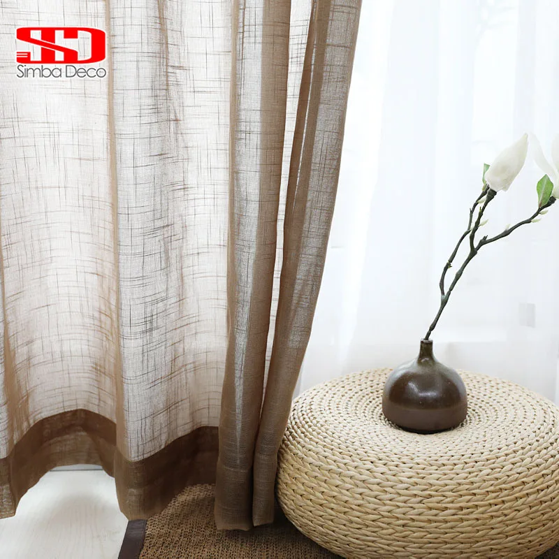 Однотонный тюль, занавески для гостиной, Современный японский хлопок и лен, легкая прозрачная вуаль, ткань для занавесок, занавески, занавески
