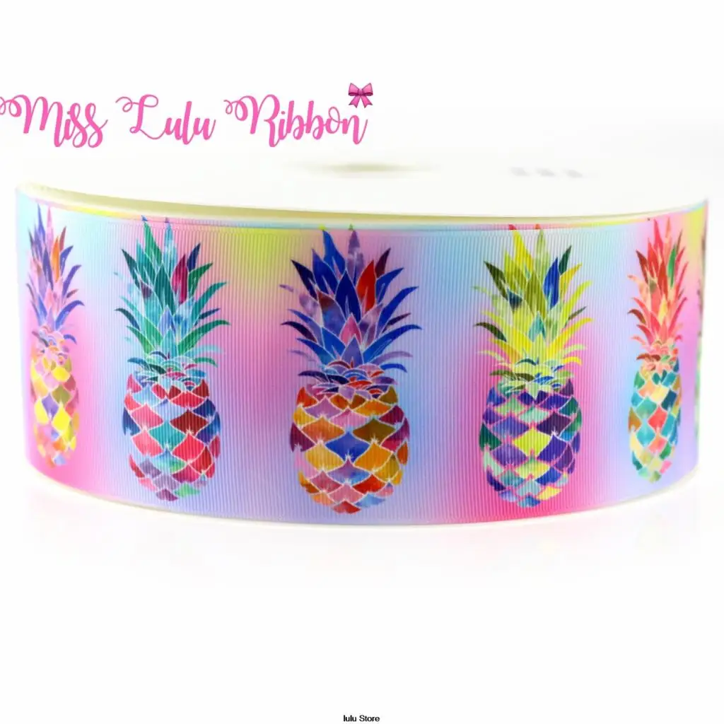 3"75mm rainbow pineapple fruit printed grosgrain ribbon 38mm 22mm