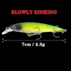 1pc Small Slowly Sinking Minnow Fishing Lure Laser Body Wobbler Hard Crankbait Fishing Bait Rattlin Lures Jerbait Swimbait Pesca ► Photo 3/6