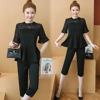 

Fashion Splice Plus Size 5xl Two Piece Set Woman Suit Conjunto Feminino Year-old Female Costume Ensemble Femme Survetement