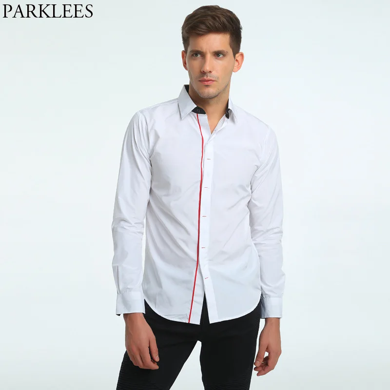 White Shirt Men 2017 Casual Covered Button Mens Dress Shirts Long