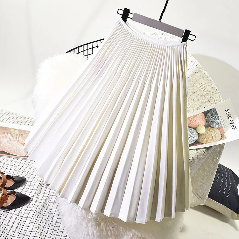 

Azterumi Spring New Vintage Pleated Skirt For Women High Waist Midi Skirts Black Dark Gray White Navy Blue College Style Skirts