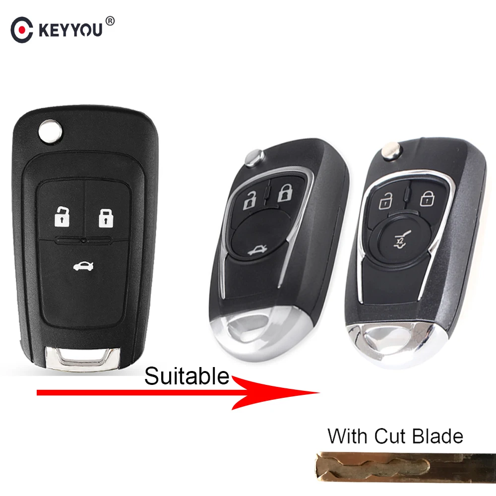 

KEYYOU 3 Button Flip Folding Remote Car Key Shell For Chevrolet Cruze Epica Lova Camaro Impala Cut/uncut HU100 Blade