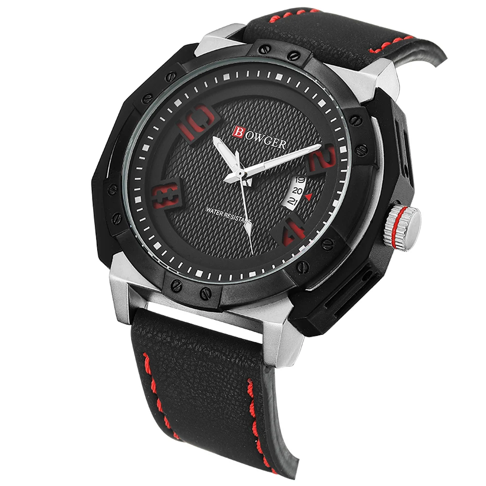 2018 BOWGER Men's Fashion Sport Watches Men Quartz Analog Date Clock Man Leather Military Waterproof Watch Relogio Masculino (8)