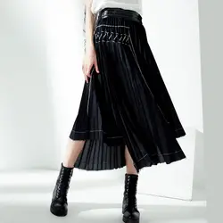 Juniature High street Модные женские плиссированные юбки лето 2019 новая Асимметричная Однотонная юбка с высокой талией длинная юбка до щиколотки