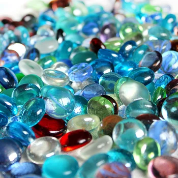 

500g/pack Colorful glass stone Artificial flat beads fish tank decoration aquarium stone gardening Loose Bead Vase Filler