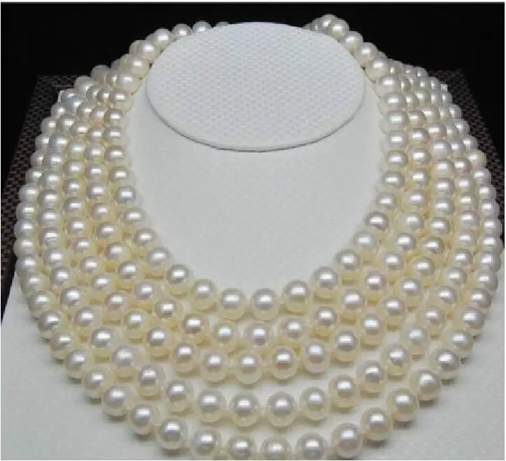 

rare real 9-10mm natural south seas white pearl necklace 100 inch