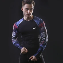 Мускулистые Мужчины Сжатия Tight Skin Рубашка С Длинными Рукавами 3D Печать ММА Rashguard Фитнес Базовый Слой Атлетический Мужчины Топы Носить