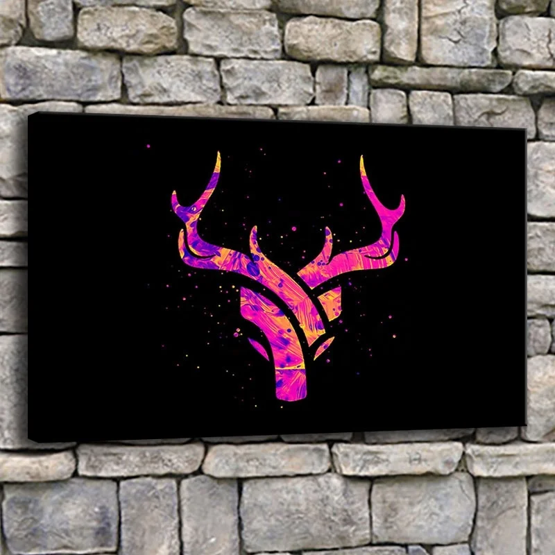 Canvas Print Painting Home Decor 1 Piece Artistic Abstract Deer Horns Pictures Pink Elk Animal Poster Living Room Wall Art Frame | Дом и сад