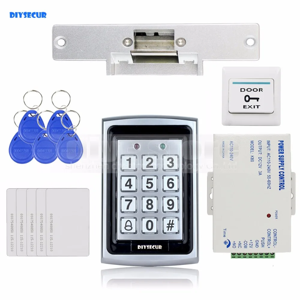 Diysecur 125 кГц RFID дверной Управление доступом безопасности Системы Kit+ Электрический замок Удар+ кнопка выхода для дома/ офис 7612