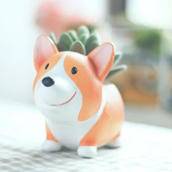 

Cartoon creative flower pot potted cute Corgi ornaments resin material office desktop potted living room bedroom decoration