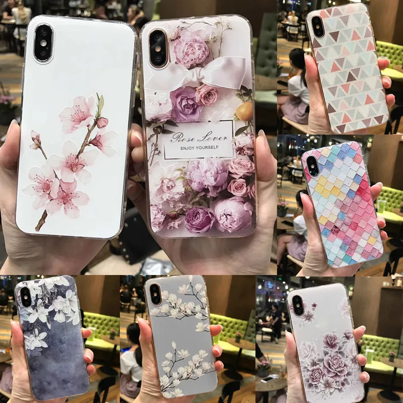 

3D Flower Emboss Case For iPhone 7 6 6s 8 Plus for iPhone 6 Case Patterned Soft Silicone TPU Back Cover For iPhone 7 x Case