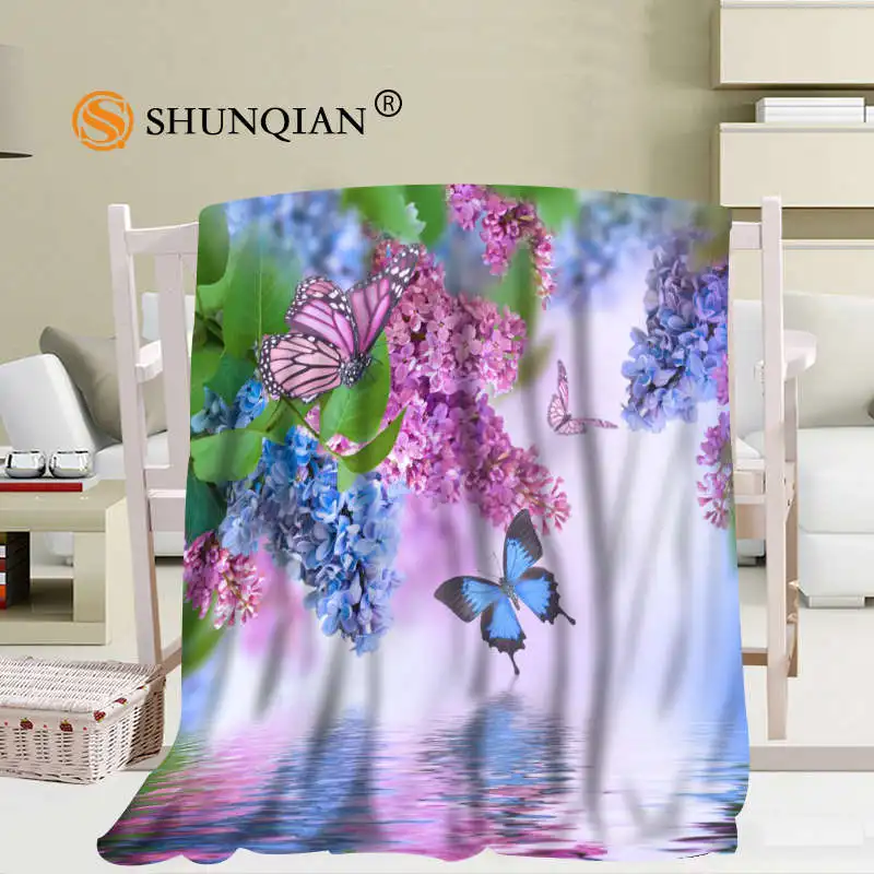 Сиреневое одеяло с изображением цветов, мягкое одеяло для дивана и кровати, теплое одеяло на заказ для детей и взрослых, 56x80Inch50X60Inch40X50Inch - Цвет: 3