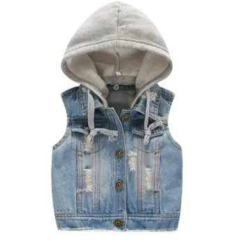 

new 2019 spring boys letter denim vest with hood kids fashion style spring autumn vest children clothing boys vest